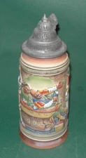 Vintage Beer Stein Hand Painted By E. Bay Made in Germany Tavern Scene