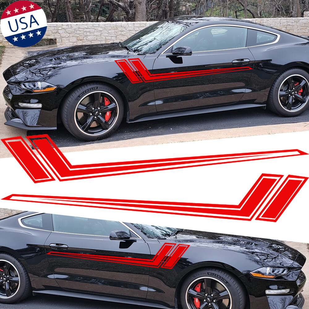 2x Red Sport Racing Car Side Body Side Door Fender Vinyl Decal Sticker Universal