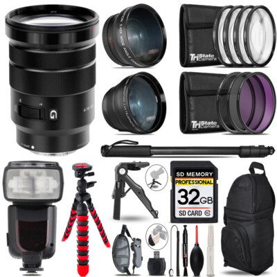Sony E PZ 18-105mm f/4 G OSS Lens -3 Lens Kit +Monopod -32GB Kit