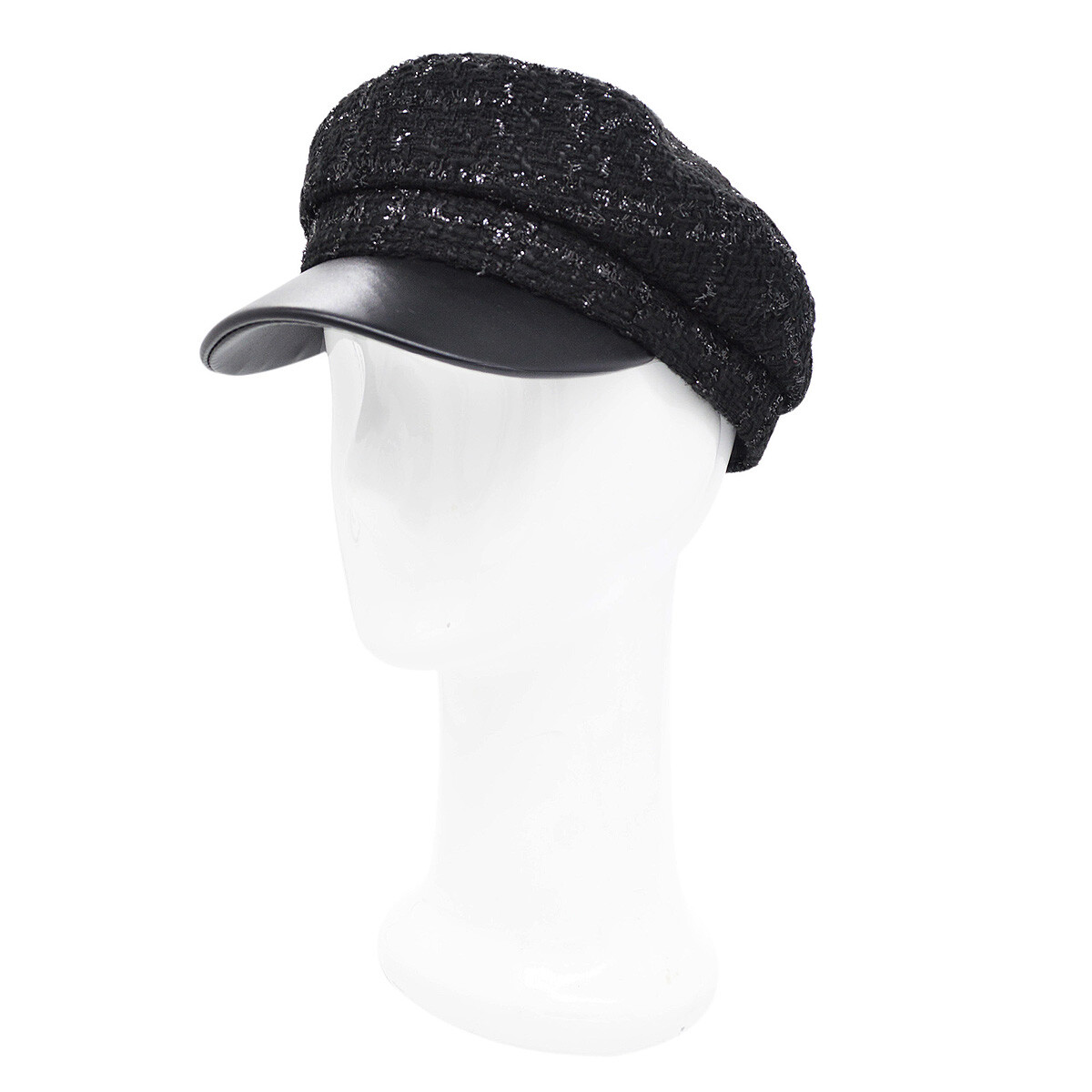 Women's Black Shimmering Tweed Plaid Newsboy Cap Gatsby Cabbie Hat