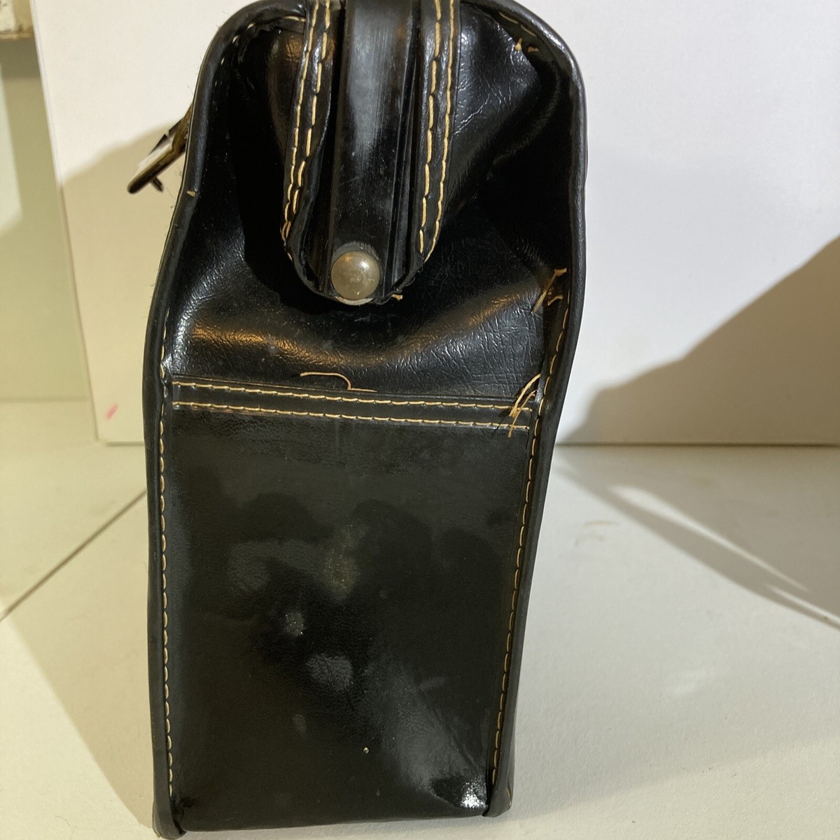 1950s Vintage Hinged Blue Red Gray Art Deco School Bag Retro