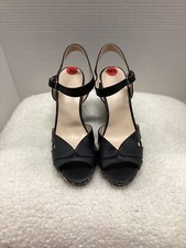 Nine West Black Leather Platform Wedge Sandals Size 10