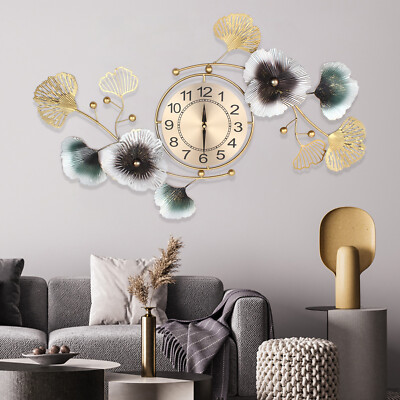 NEW 90*45cm Large Wall Clock Ginkgo Leaf Metal Wall Watch Living Room Home Decor