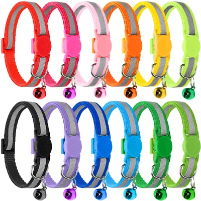 12 Pack Reflective Cat Collars With Bell Quick Safety Release Kitten Adjustable - Image 1 of 4
