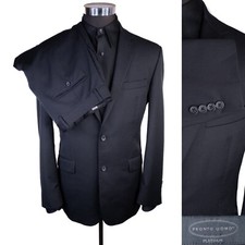 Pronto Uomo Platinum 2-Pcs Black Suit Jacket Blazer 40R Dress pants Wool EUC