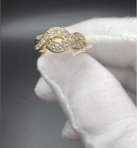 Authentic Natural Diamond Infinity Link Fancy Ring For Her 14k Yellow Gold Plated Silver