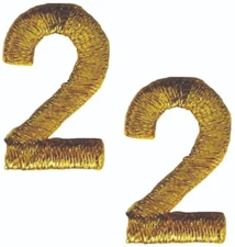 Metallic Gold Number 2 Patch Embroidered Cut Out Iron on Sew on (1" in) Lot of 2