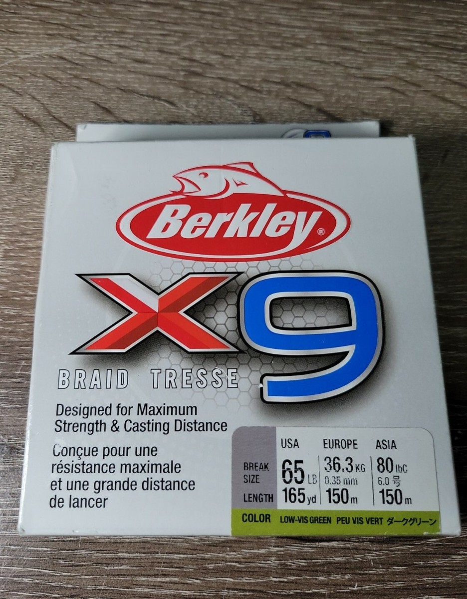 Berkley X9 Braid Fishing Line - Low-Vis Green, 0.17mm/0.007in Diameter, High Strength