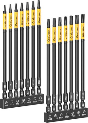 14PCS Impact Long Torx Bit Set, 6-Inch, T7-T40, Tamper Proof Star Bits Set, Magn