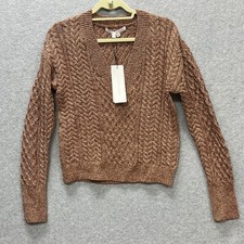 Veronica Beard Pullover Sweater Metallic Knit M V Neck Amalia Brown Top