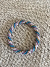 Nepal Beaded Bracelet Roll On Pink Blue Gold Pastel Hand Made Medium M NEW