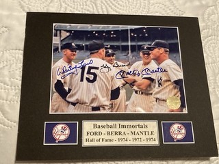 Mickey Mantle Ford Yogi Berra signed 5x7 Photo In A 8x10 Matt with COA. HOF