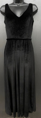 Velvet Evening Dress Sz 8 Black Sleeveless Shimmer Stretchy Flowy Holiday Party