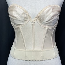 Carnival VTG Burlesque Low Plunge Longline Bra Bustier 34B Boned Strapless Beige