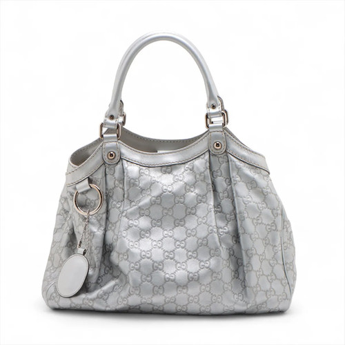 Gucci Guccissima Sukey Leather Hand bag Silver 211944