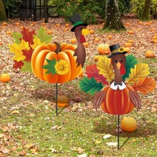 Suzile 2 Pcs Thanksgiving Turkey Decorations Outdoor Metal fall color