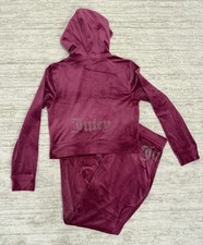 Juicy Couture y2k Festival Fuchsia Velour rhinestone Tracksuit Set Size L NWT