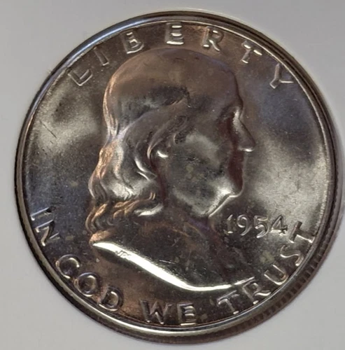 1954s UNC Silver FRANKLIN 1/2$ BLAST WHITE COIN