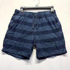 Old Navy Linen Blend Jogger Shorts Mens Small Navy Blue Striped Drawstring Waist