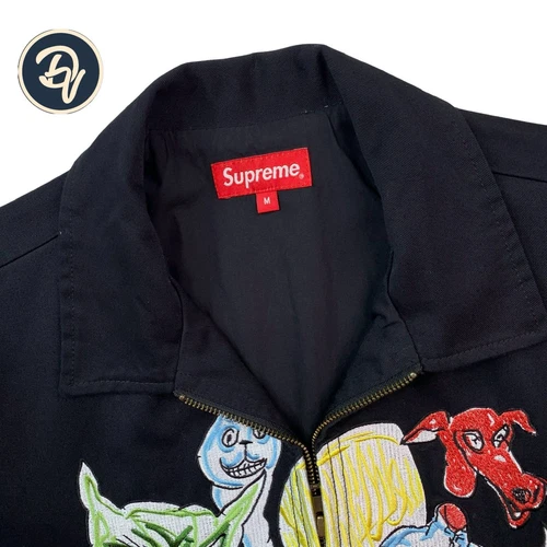Mens M Supreme X Daniel Johnston Black Embroidered Full Zip Work Jacket Bomber