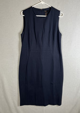 Quince Womens Size L Navy Blue Stretch Ponte Sleeveless Knee Length Dress NEW