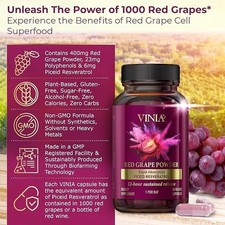 VINIA Piceid Resveratrol Red Grape Powder Supplement Increases Blood Flow 30Caps