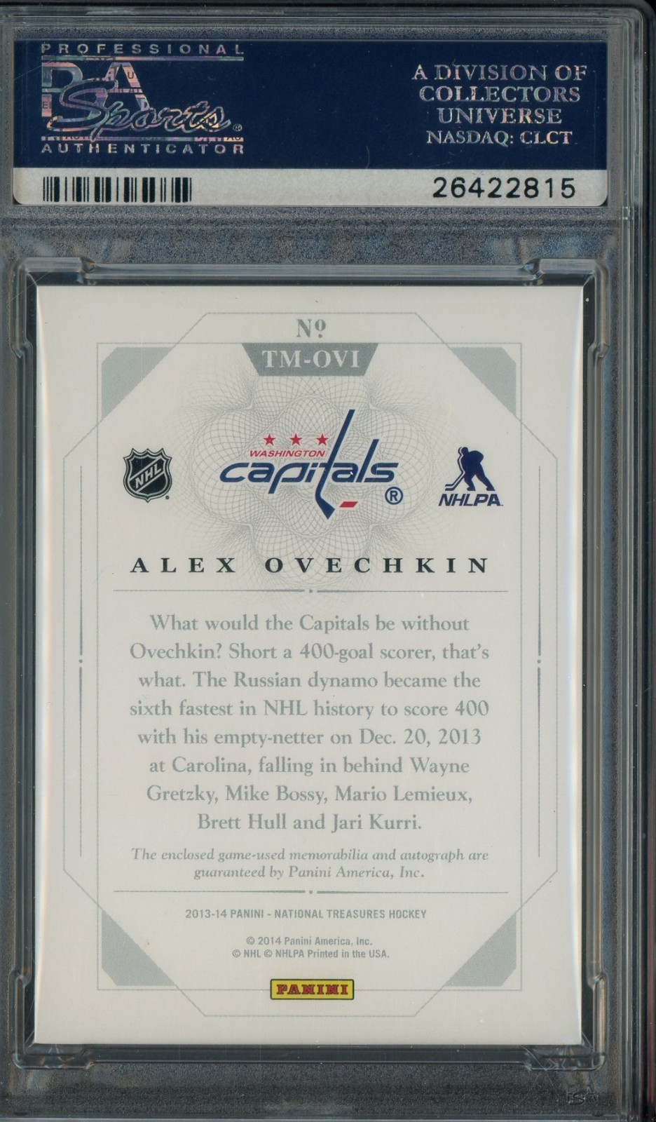 2013 National Treasures Hockey Alex Ovechkin Triple GU Jersey AUTO  PSA 10 view 2
