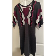 Venus Women's Gray V Neck Bandage Knit Bodycon Dress Geometric Pattern Medium