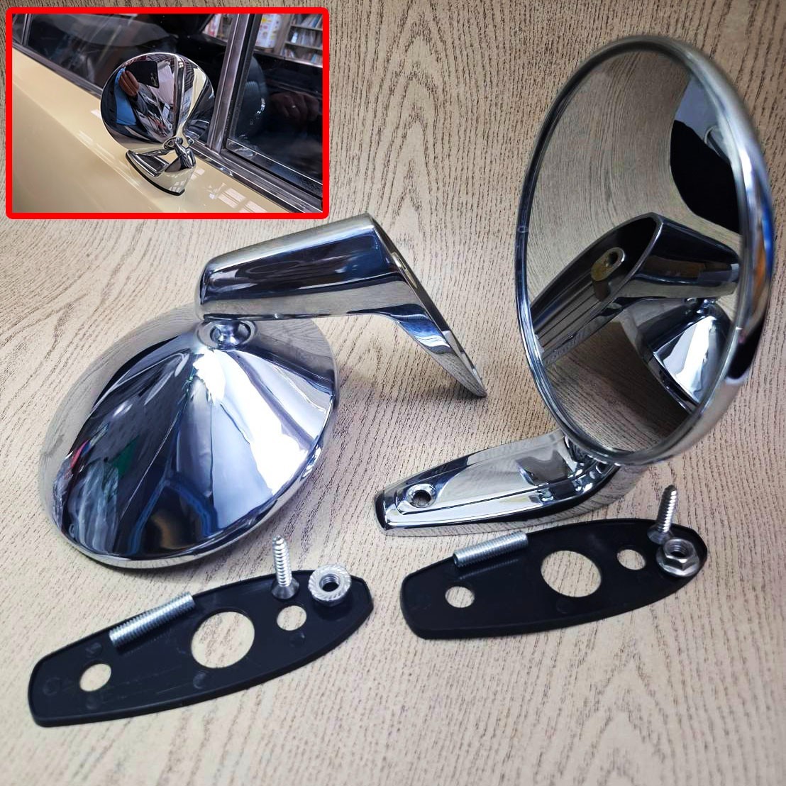 For 1967-68 Chrysler New Yorker Chrome Round Sideview Mirrors