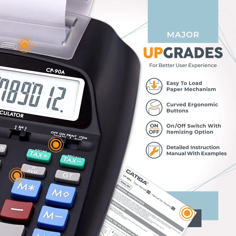 Black Adding Machine with 2 Color Printer Easy Load Ergonomic Design - Image 2 of 4