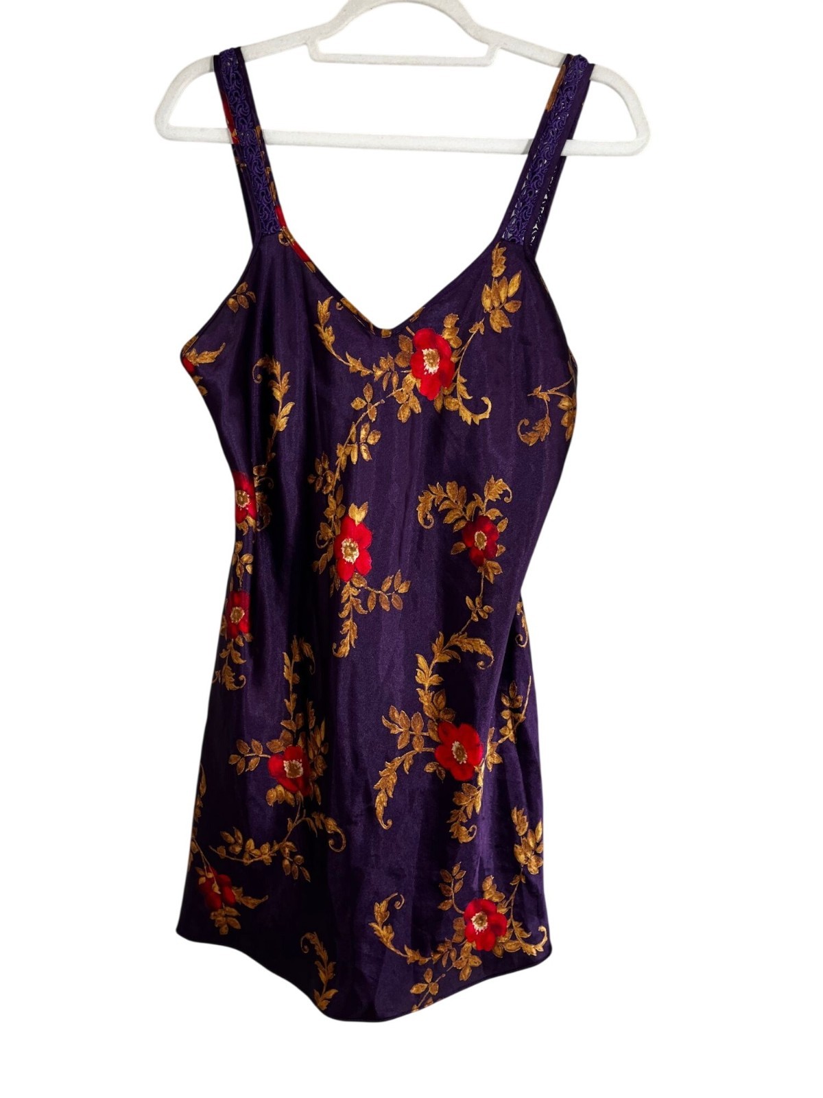 Colorful Floral Tank Mini Dress S Cottage Feminine Sexy Silky Retro Satin Chic