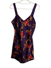 Colorful Floral Tank Mini Dress S Cottage Feminine Sexy Silky Retro Satin Chic