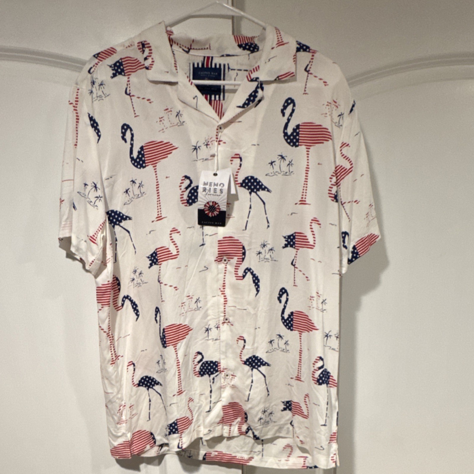 Cactus Man Ricky Singh Patriotic Flamingo Viscose Shirt Men's Size L