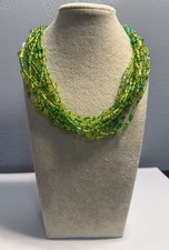 Vintage Multi Strand Green Glass Beaded Ladies Necklace Silver Clasp