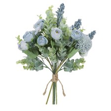 3 PCS Blue Rose Bouquet Artificial Flowers Fake Eucalyptus Silk Decor