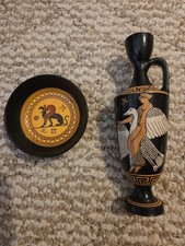 Vintage Hand Made Greek Pottery Vase & Bowl – Ancient Style Souvenir Greece