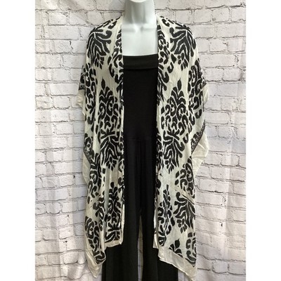 Nordstrom Kimono Wrap Black White Ikat Damask Print Open Front One Size OS