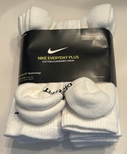 Nike Men's Everyday Plus Crew Socks 6 Pairs White Black Cushioned DRI-FIT Size L
