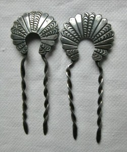 PR vintage 40's NAVAJO Old Pawn SILVER HAIR FORK Combs Native American