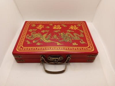 Chinesisches Mahjong Set rotes Etui Reise / Mini Mahjong 144 Spielsteine - Neu