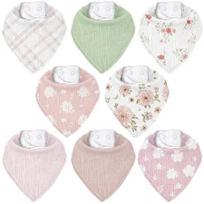 CIVARUA KIDS Muslin Baby Bibs 8 Pack, Baby Bandana Drool Bib for Drooling and