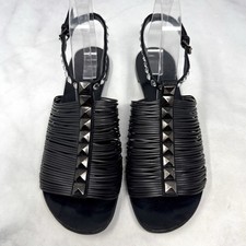 Giuseppe Zanotti Strappy Rhinestone Embellished Ankle Strap Leather Flat Sandals