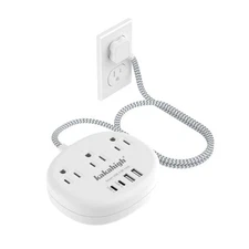 Small Extension Cord with USB-C 5 FT 3 AC Outlets 4 USB Ports Bedside