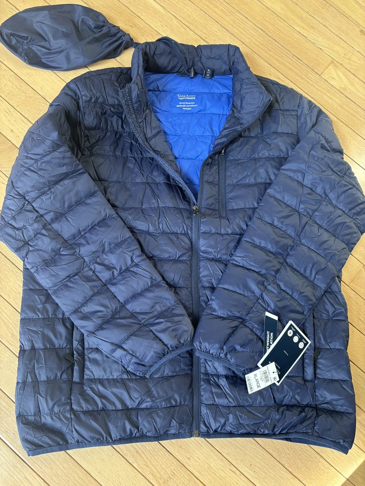 Club Room Performance Navy Puffer Packable Waterproof Lightweight Men's XLg