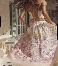 NWOT Zimmermann Jude Scallop Floral Cut Out Open Back Midi Linen Dress AU0 XS