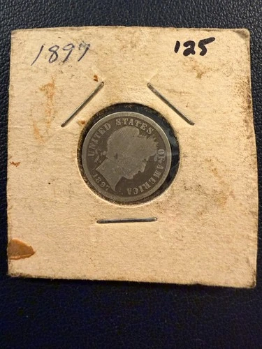 1897 Barber Dime, 90% Silver, Circulated U.S. Coin in 2x2 Holder