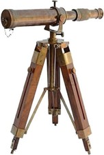 Nautical Brass Antique Telescope Spyglass with Wooden Stand Home Decor Gift
