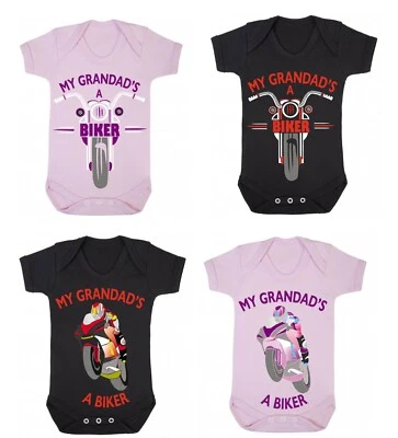 SHOP4BIKERS My Grandad a biker sports classic bike black pink romper bodysuit baby boy girl