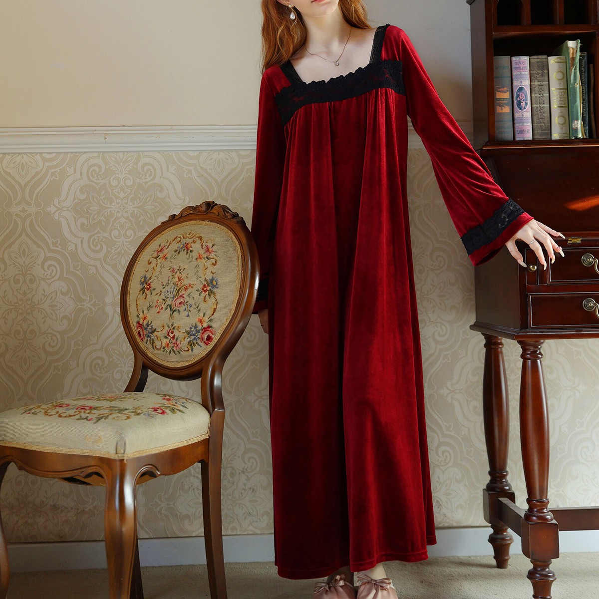 Vintage Nightgown Soft Long Sleeve Nightgowns Vintage Women's