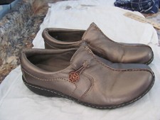 Women's 9M Clarks Metallic Bronze Leather Slip-On Loafer Casual Shoes